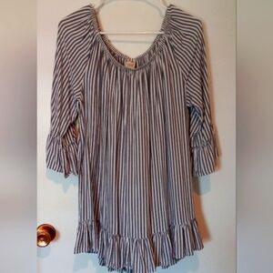 Terra & Sky Women Plus Sz 1X/16/18 Striped Peasant Boho 3/4 Ruffle Sleeve 1520RR